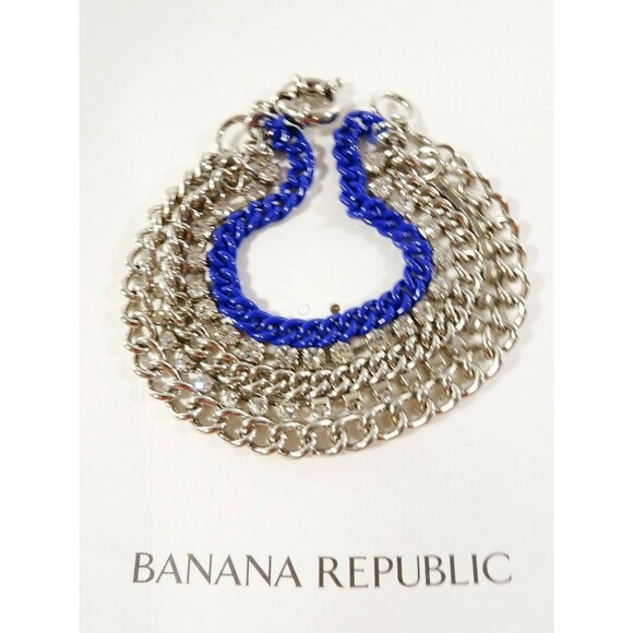 Banana Republic Women's Silver Layered Crystal Enamel Bracelet NWT 45 BLUE - Picture 4 of 5